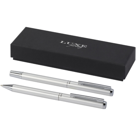 Lucetto cadeauset met balpen en rollerbalpen van gerecycled aluminium (zwarte inkt)