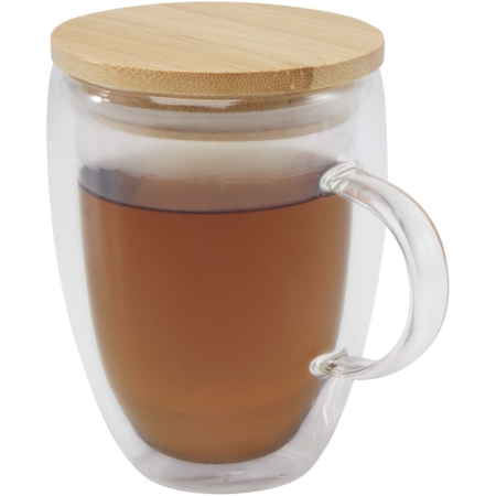 Leona 350 ml glazen beker met bamboe deksel