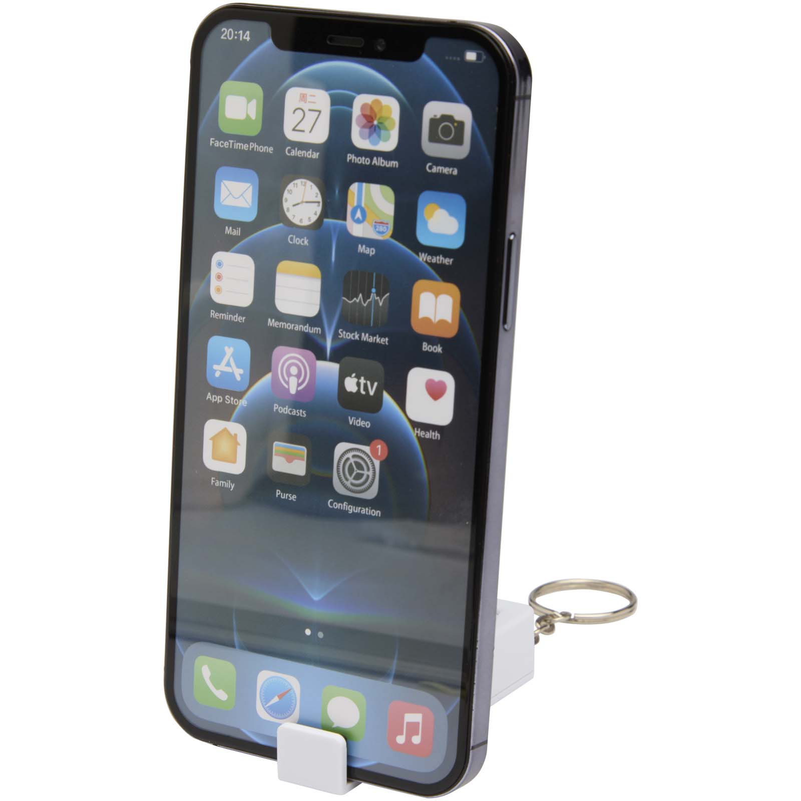 Aggia telefoonstandaard van gerecycled plastic met fidgetspeeltje