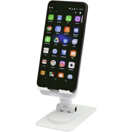 Alhena opvouwbare telefoonhouder van gerecycled plastic met metalen bureaustandaard