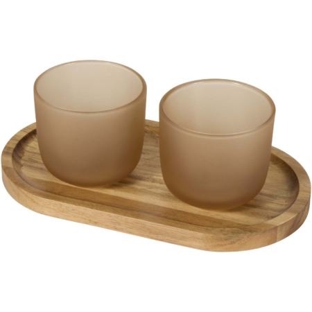 Male houten serveerblad en glazen bekerset - matte afwerking